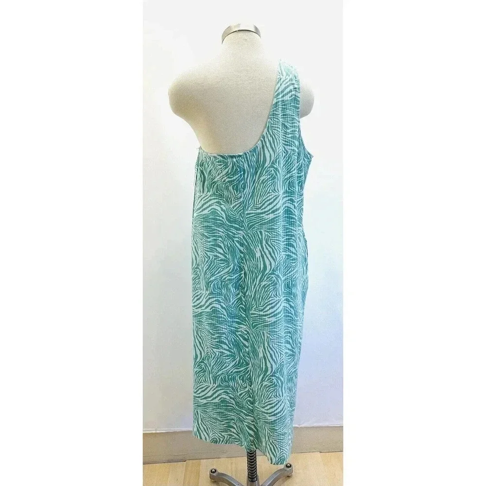 NWT NINE WEST Women Sleeveless Pullover One Shoulder Green Blue Dress Plus Sz 3X - Picture 6 of 12